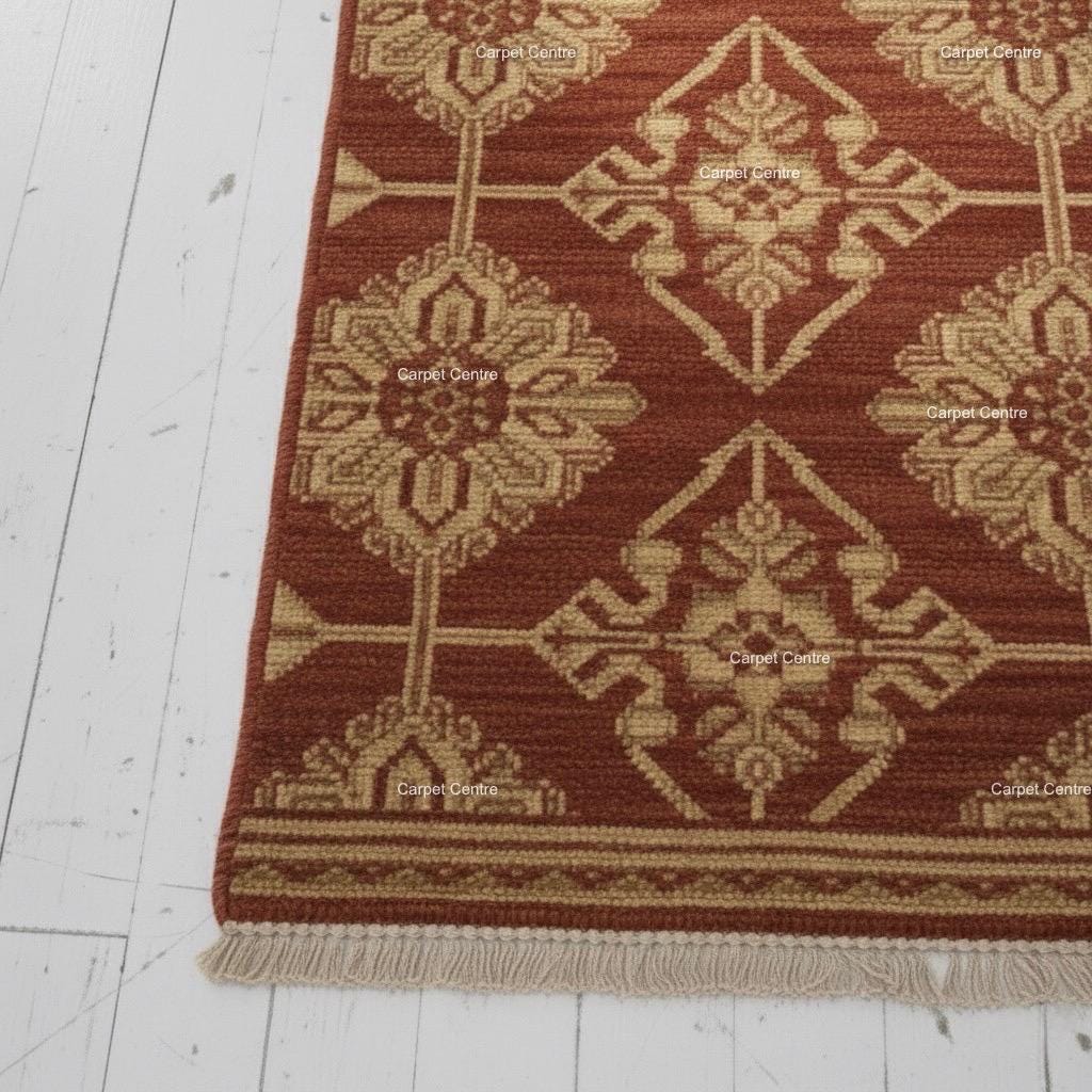 Hand-Knotted Terracotta Wool Runner Rug, Oushak Geometric Hallway Rug
