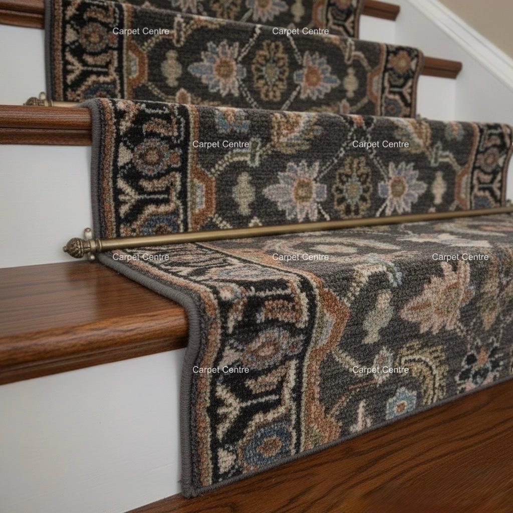 Hand-Knotted Wool Runner Rug, Charcoal Gray Traditional Floral Hallway Rug, 2x8