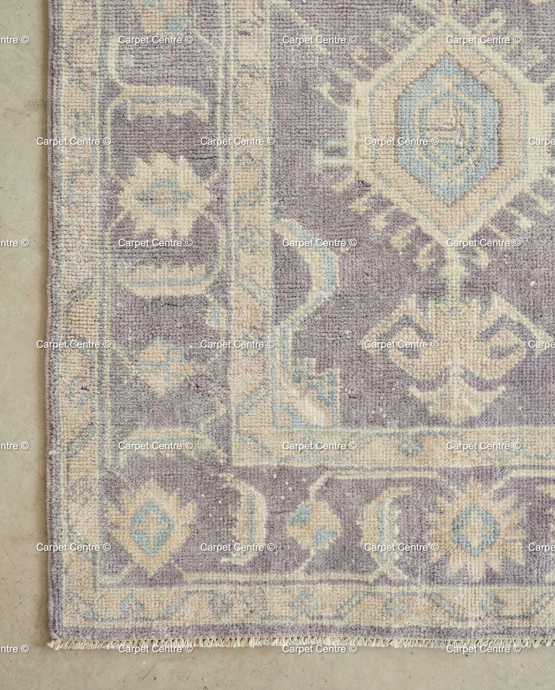 Muted Purple Oushak Rug, Hand-Knotted Wool Geometric Pastel Home Decor