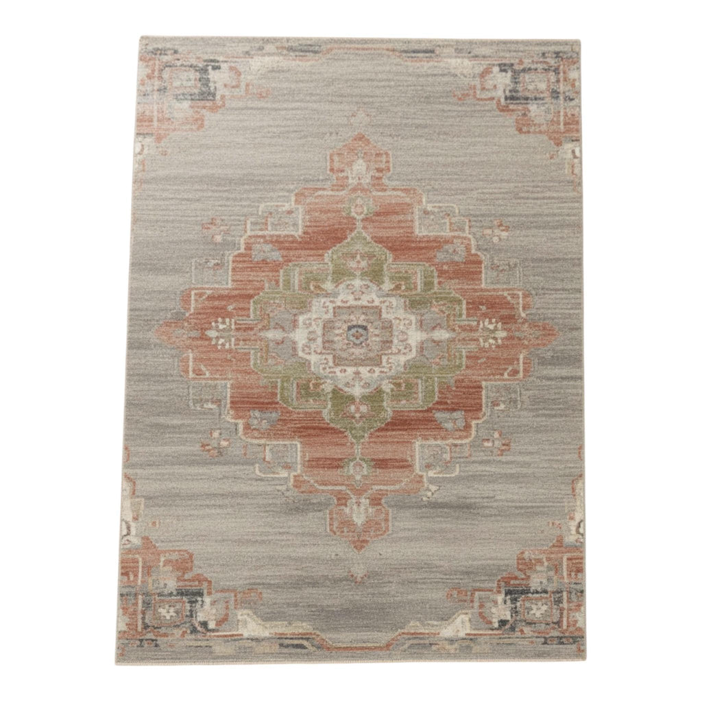 Handwoven Wool Oushak Rug: Gray, Rust Medallion