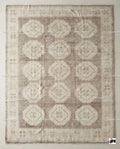 Neutral Geometric Oushak Rug | Hand-Knotted Wool Turkish Knot