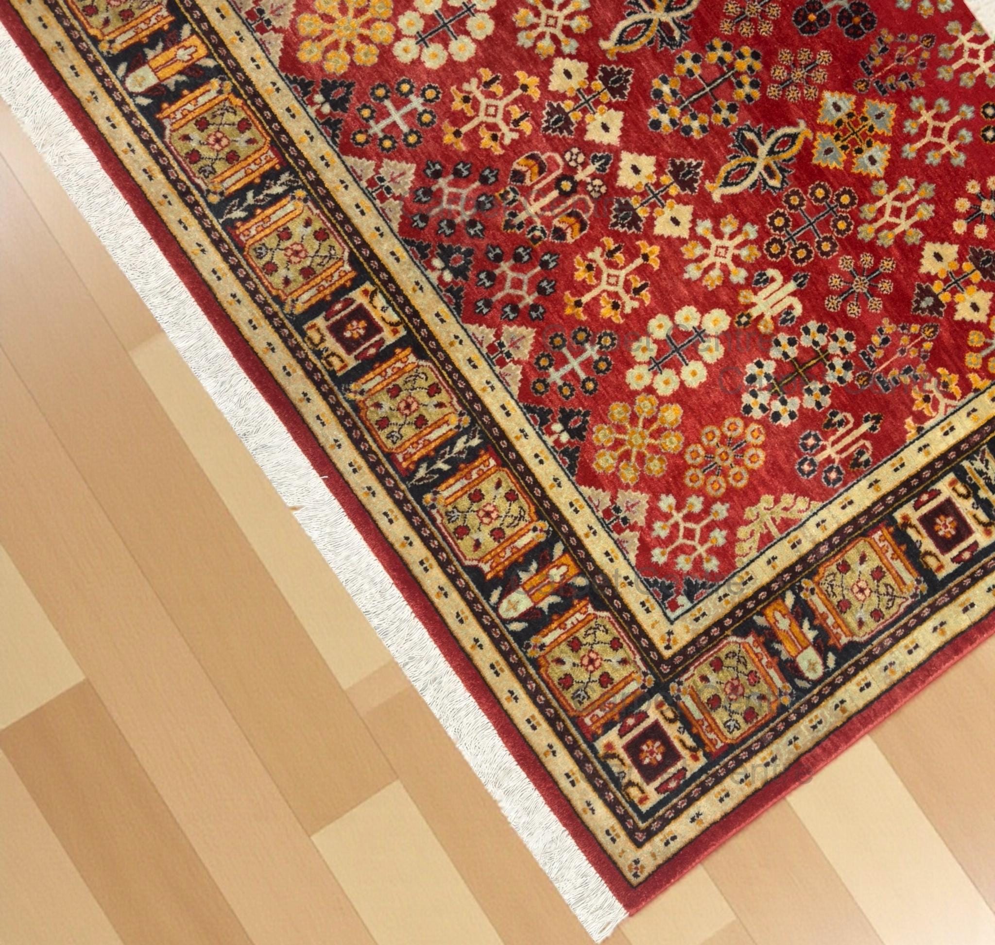 Red New Zealand Wool Rug: Hand-Knotted Geometric 5'7" x 7'10"