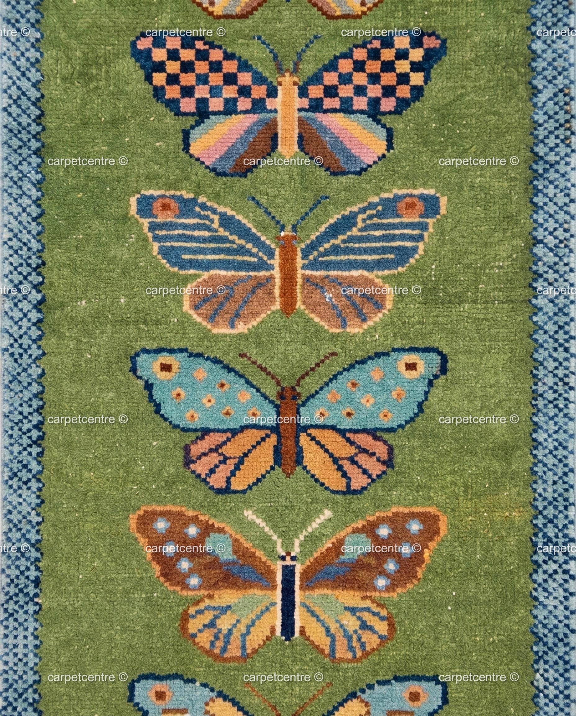 Handmade Wool Butterfly Runner Rug | Colorful Hallway Carpet, Custom Sizes