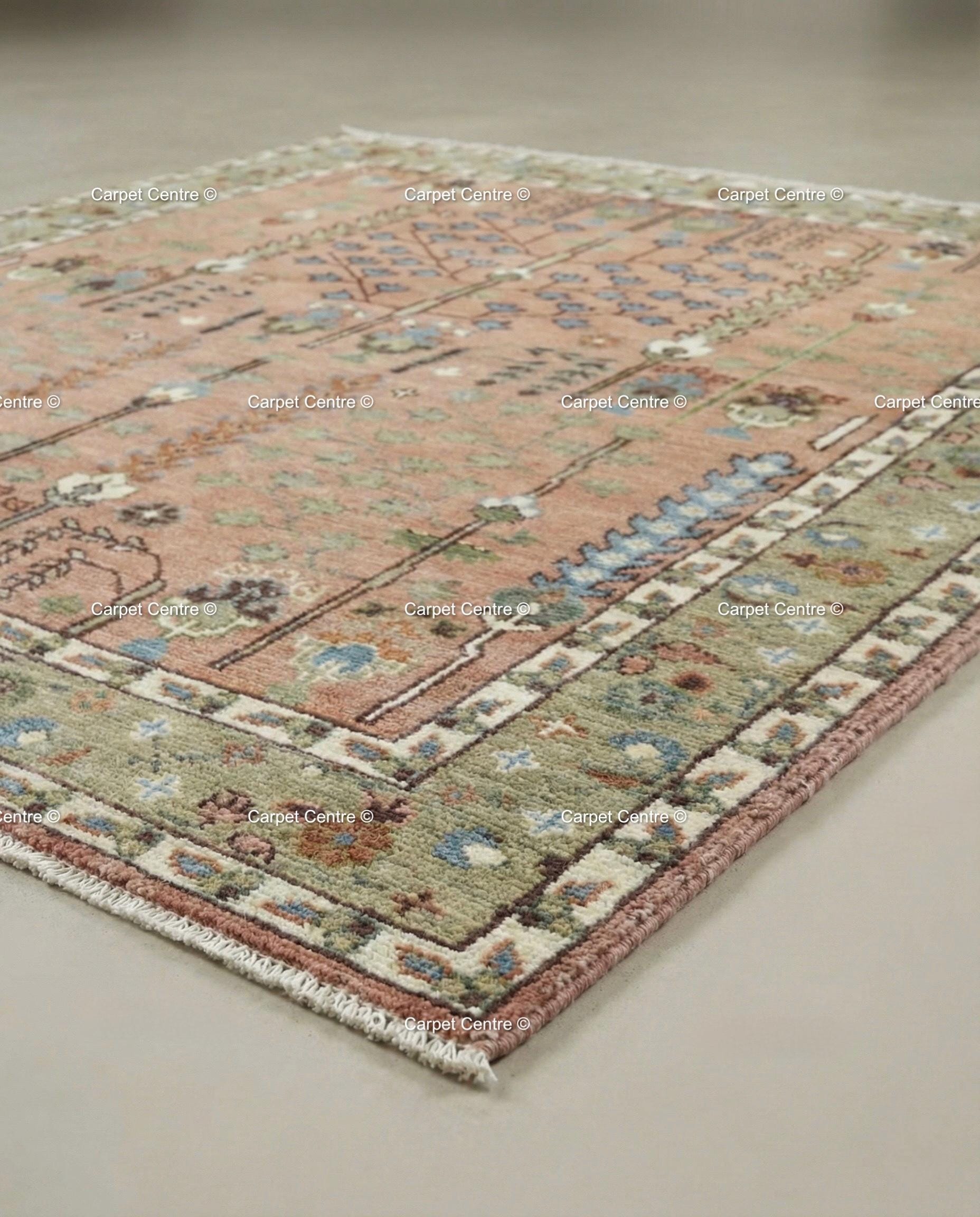 Handmade Oushak Wool Rug – Terracotta Coral, Tree of Life Design