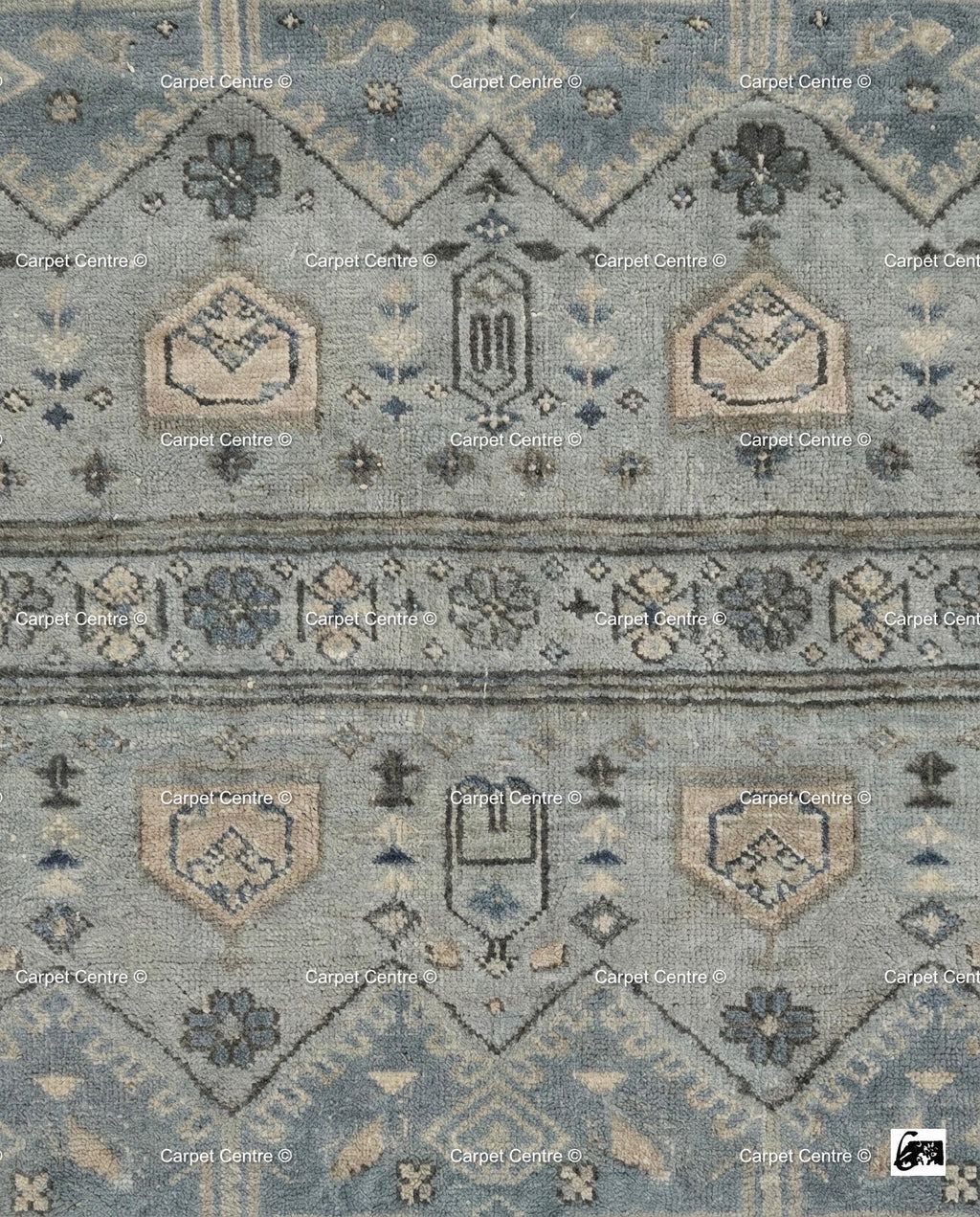 Hand-Knotted Wool Oushak Rug | Slate Blue Geometric Turkish Knot