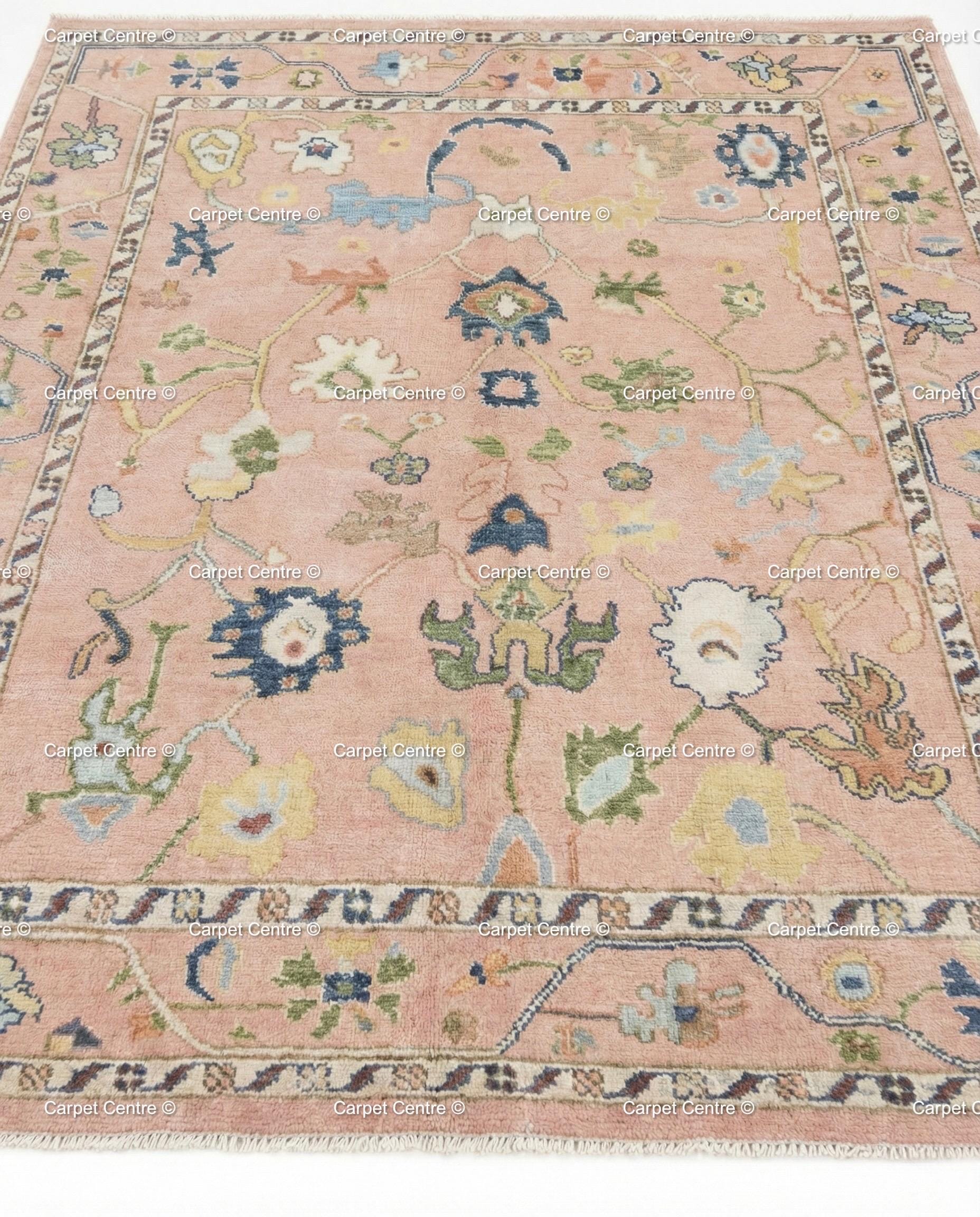 Pink Oushak Rug, Hand Knotted Wool Turkish Carpet, Boho Decor