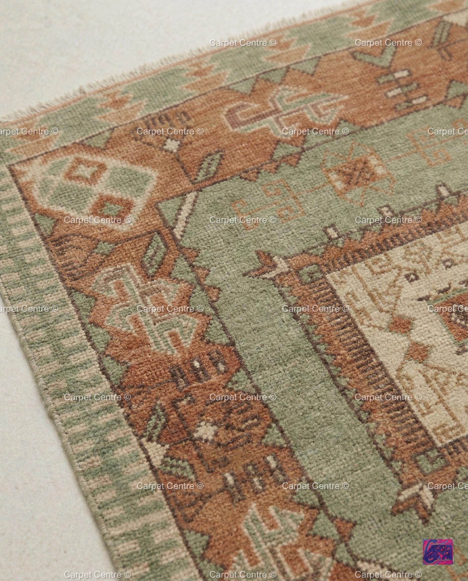 Sage Green Oushak Hand Knotted Wool Rug, Southwestern Geometric Medallion Area Rug