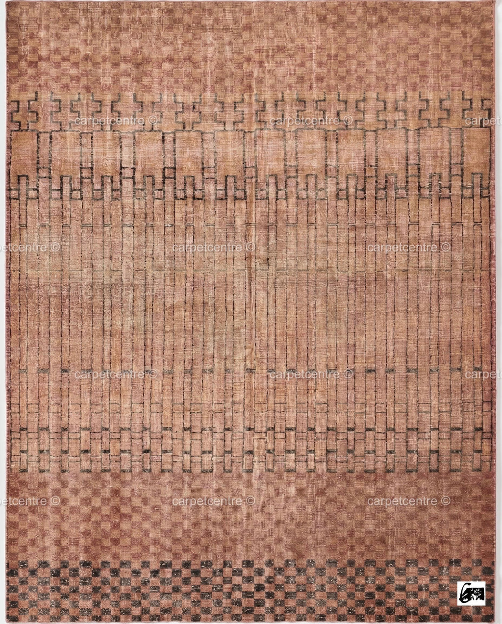 Terracotta Grid Oushak Rug | Rust, Blush, Sand, Charcoal | Hand-Knotted Wool Carpet