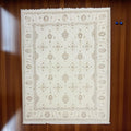 Vintage Handwoven Wool Medallion Rug: Cream and Art Silk, 7'10"x5'9"