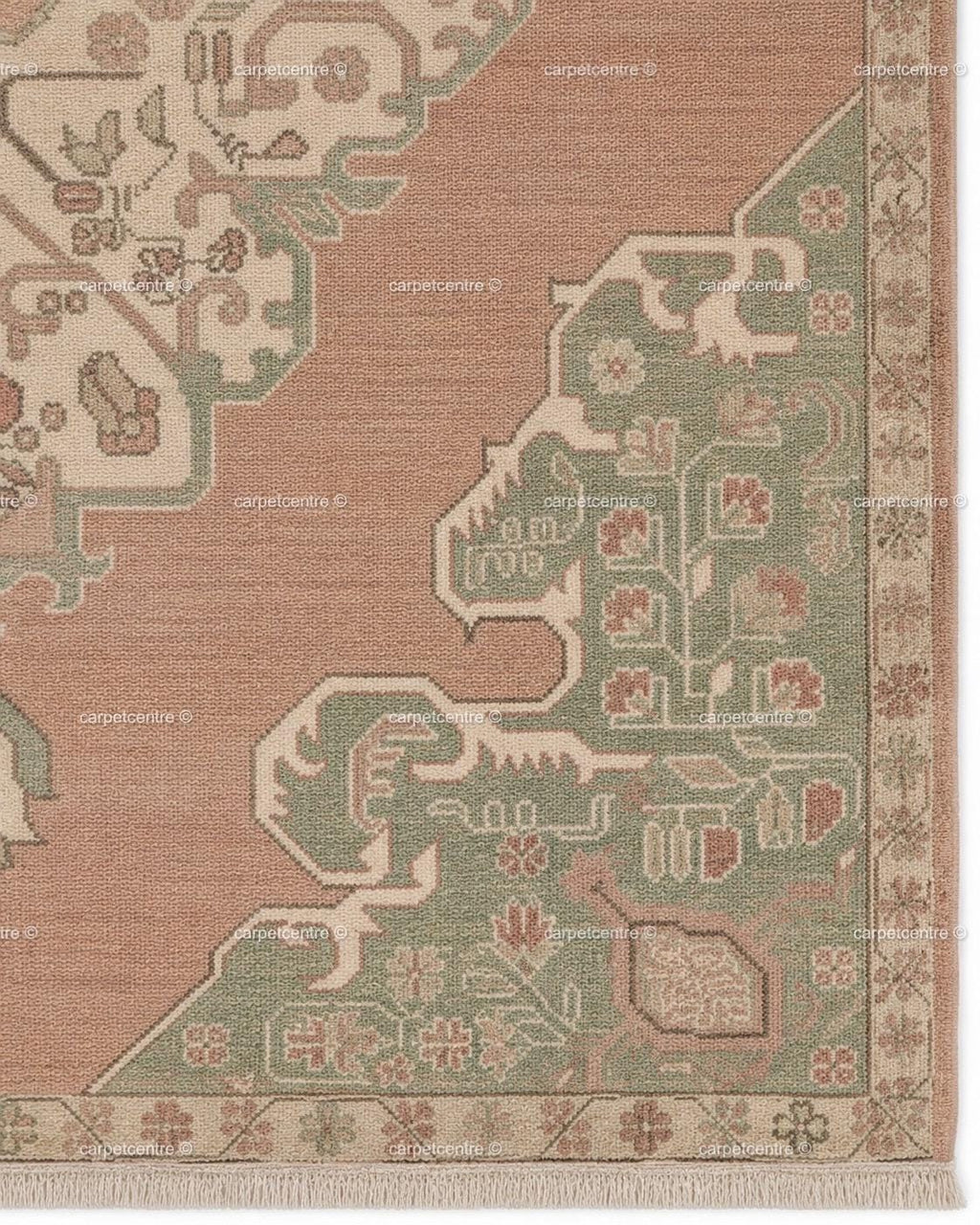 Hand Knotted Oushak Rug: Dusty Rose, Sage Green, New Zealand Wool Carpet