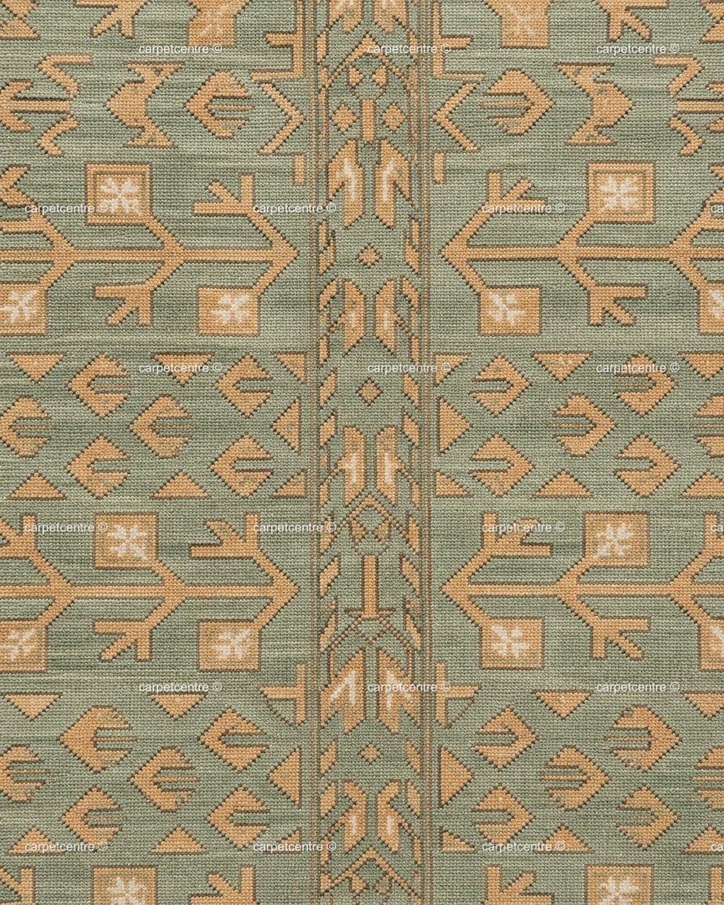 Hand Knotted Oushak Rug: Sage Green Tribal Wool, Turkish Artisan Design