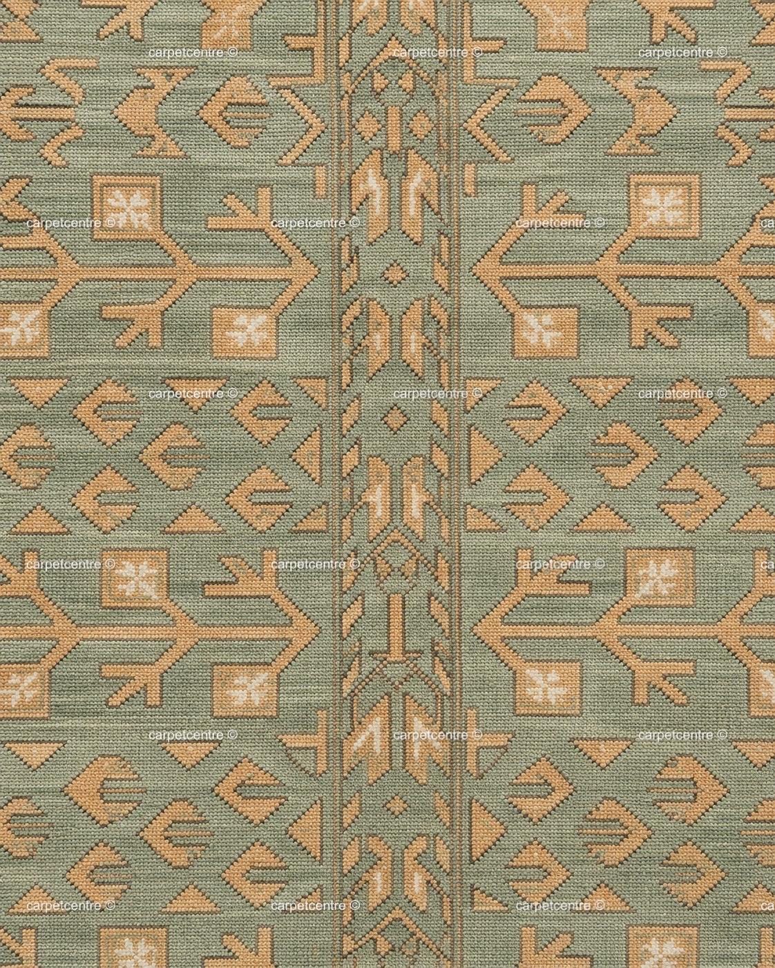 Hand Knotted Oushak Rug: Sage Green Tribal Wool, Turkish Artisan Design