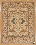 Hand Knotted Wool Oushak Rug, Beige Geometric Medallion, Turkish Knot