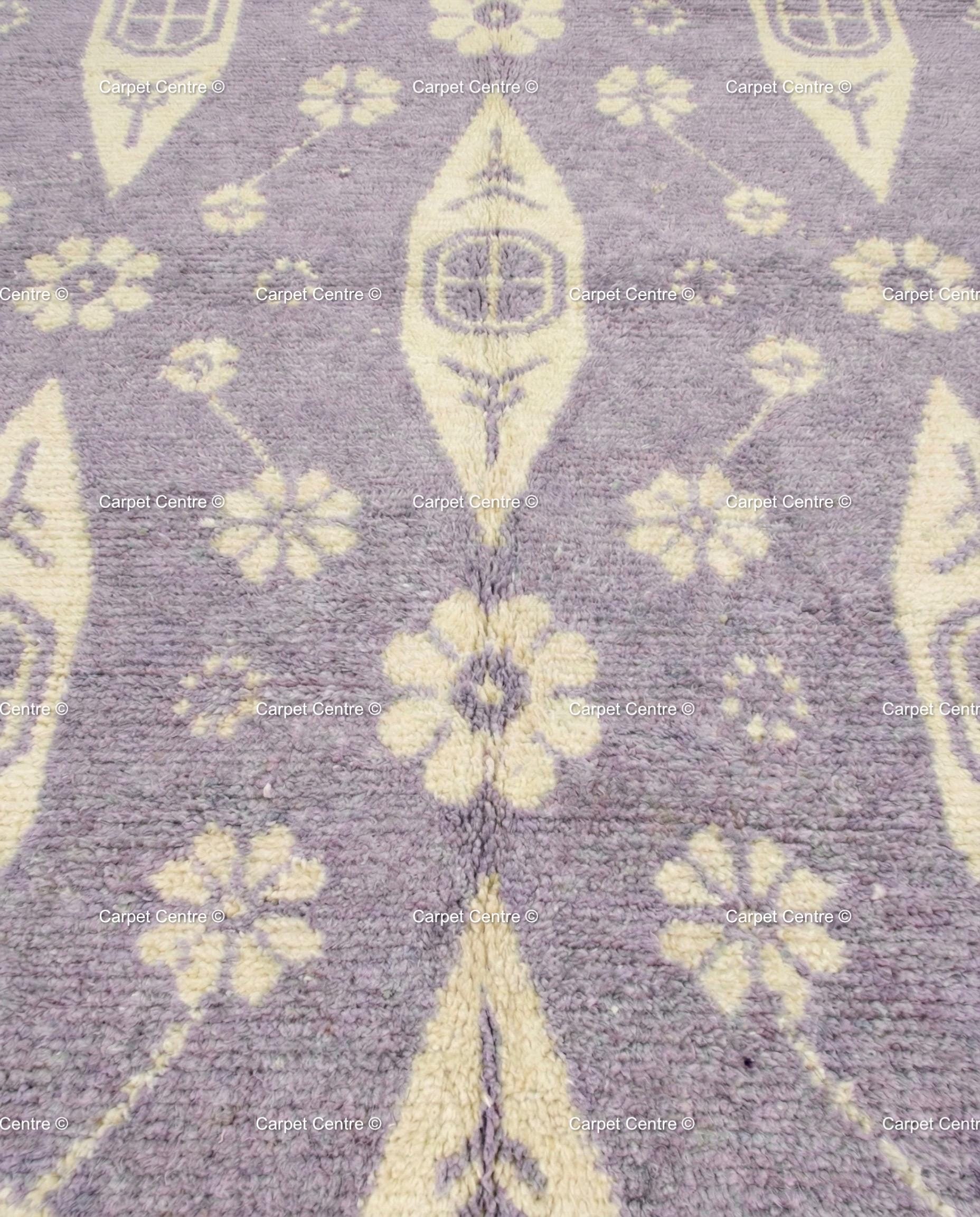 Hand-Knotted Lavender Wool Oushak Rug, Floral Boho Decor