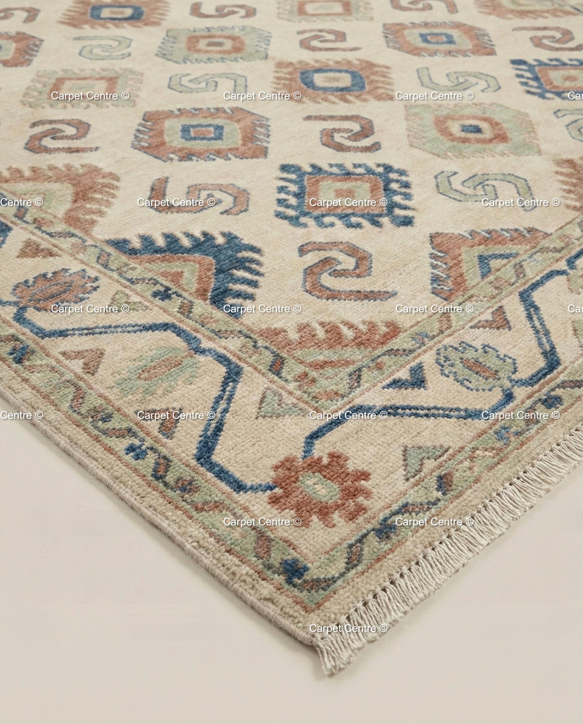 Hand Knotted Oushak Wool Rug, Geometric Diamond, Boho Home Decor