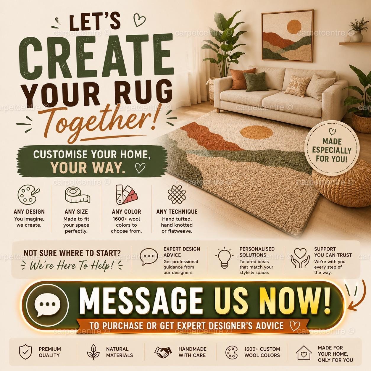 Custom Oushak Rug | Hand Knotted Wool Carpet | Turkish Style Area Rug (Personalized Size/Color)