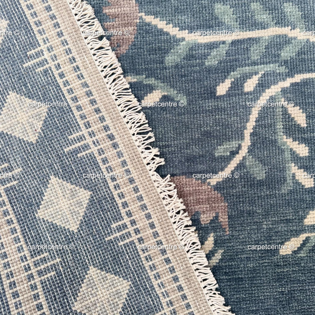 Hand Knotted Wool Oushak Rug, Navy Blue Tribal Floral Area Rug