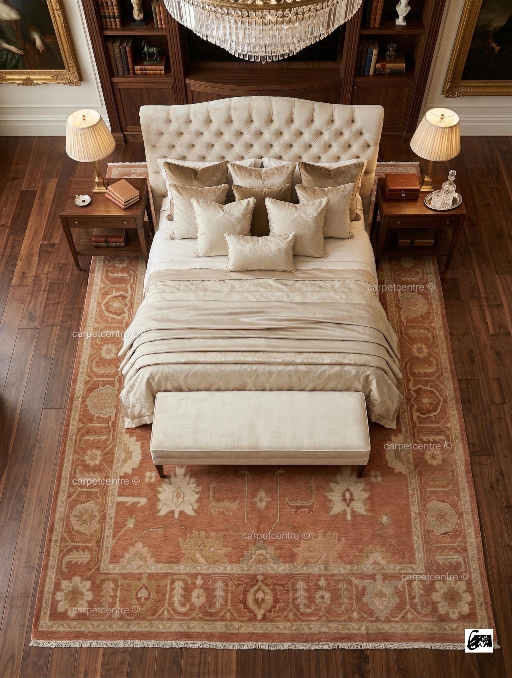 Terracotta Oushak Rug, Muted Rust Vintage Turkish Wool Carpet, Floral Boho Anatolian Home