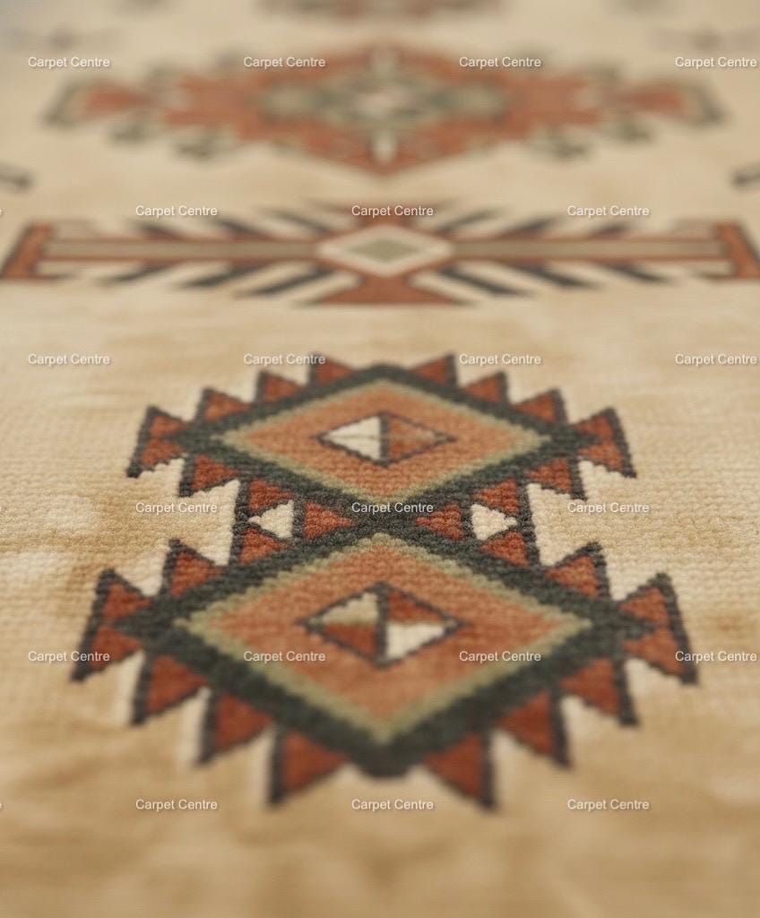 Hand-Knotted Wool Oushak Rug, Beige Geometric Tribal Design