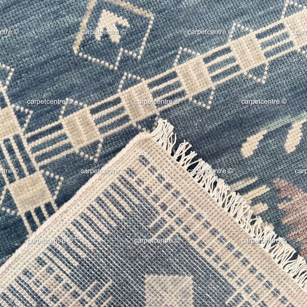 Hand Knotted Wool Oushak Rug, Navy Blue Tribal Floral Area Rug
