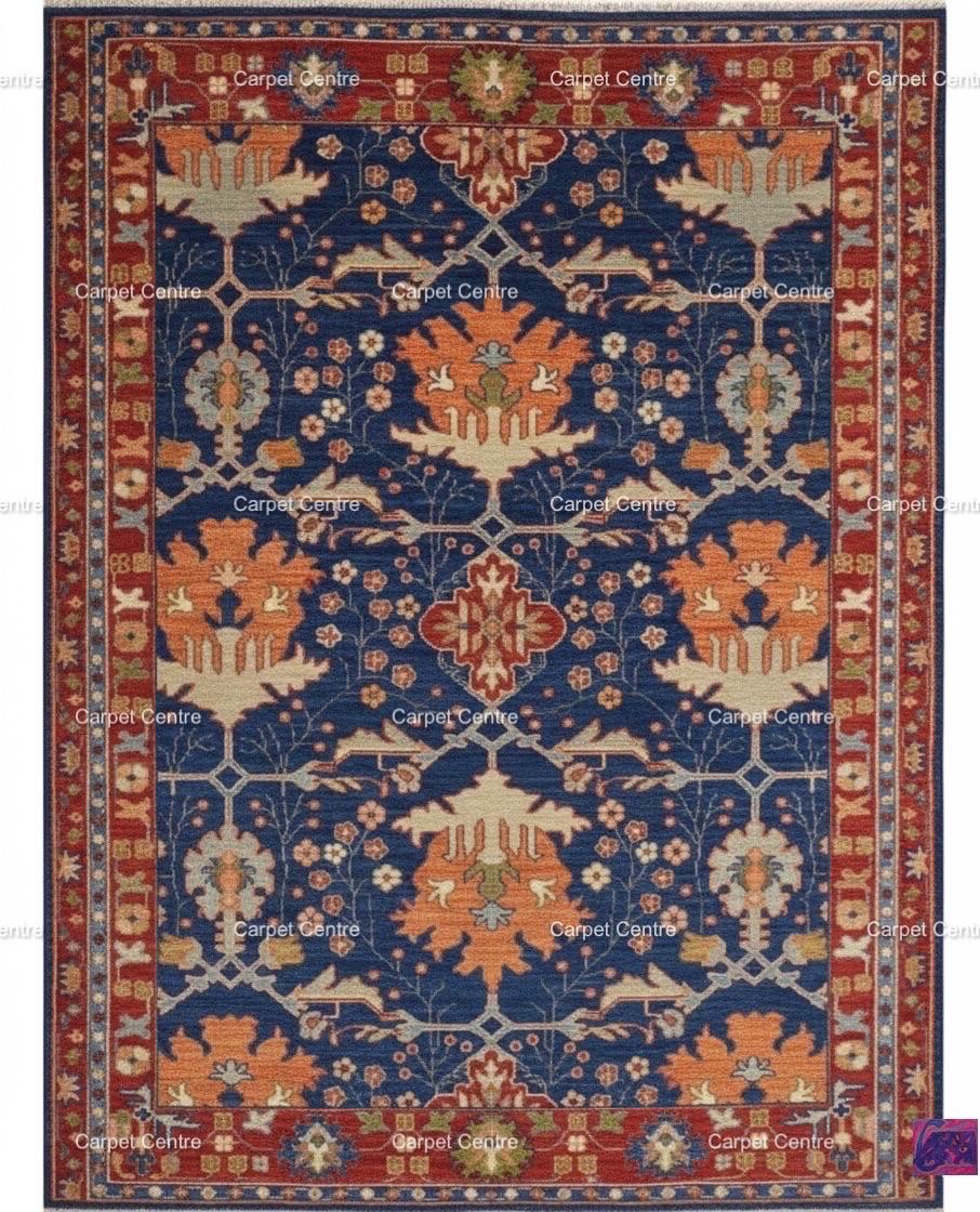 Navy Blue Hand-Knotted Wool Rug, Heriz Oushak Style