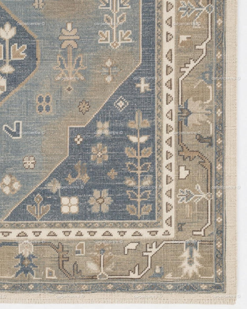 Hand Knotted Oushak Rug: Faded Blue New Zealand Wool Carpet (Custom Size)