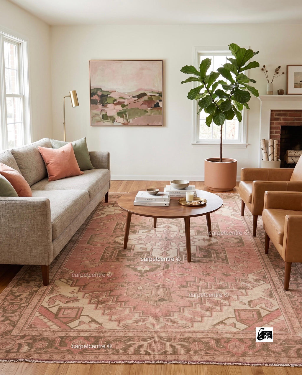 Hand Knotted Pink Oushak Rug: New Zealand Wool, Turkish Design (Made to Order)