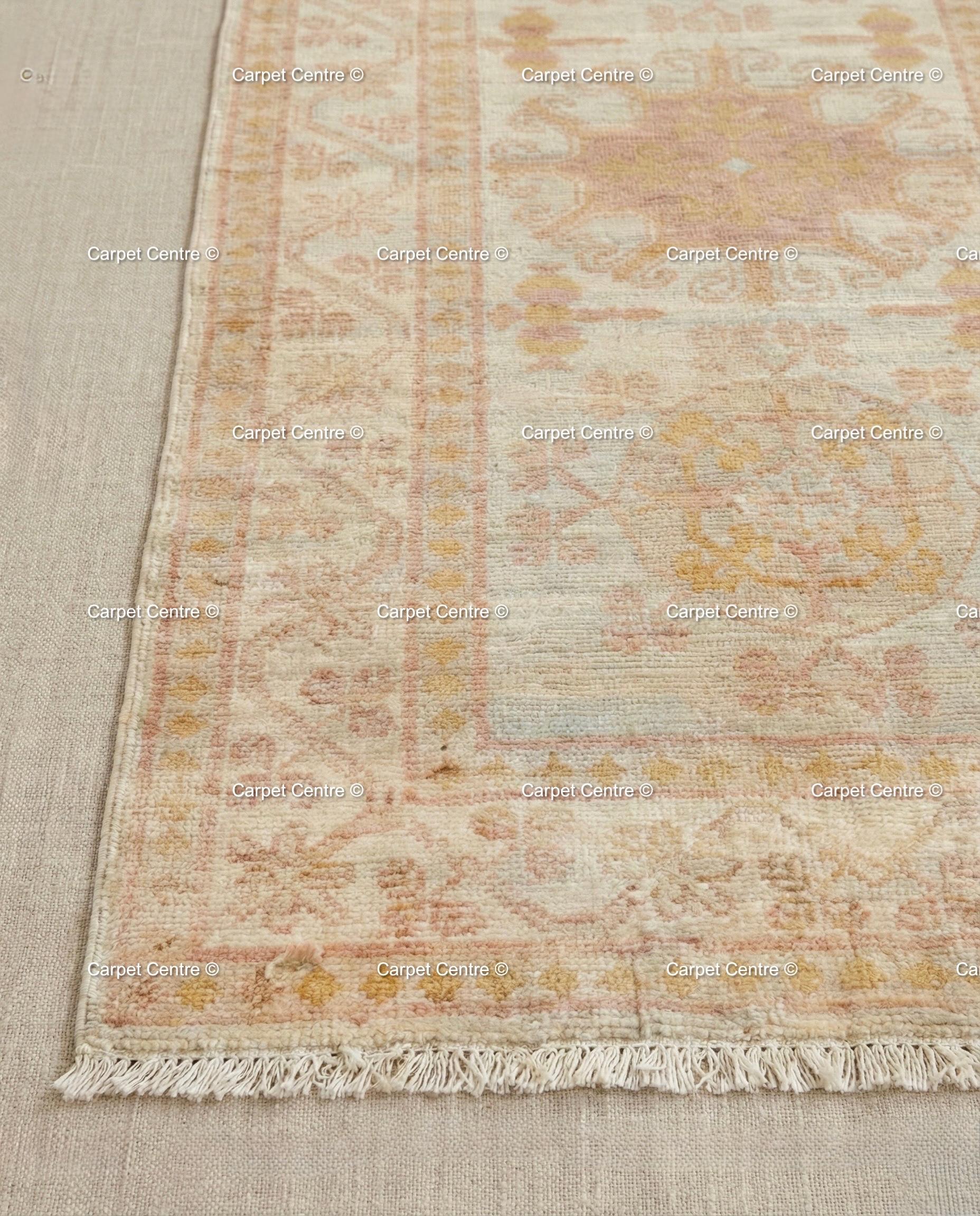 Vintage Hand-Knotted Oushak Wool Runner Rug, Pink & Beige, 2.6x10