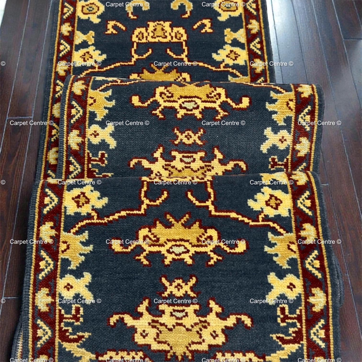 Handmade Gray Oushak Wool Runner Rug, Turkish Hallway Entryway