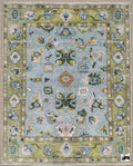 8x10 Hand-Knotted Wool Oushak Rug, Sage Green Border, Modern Traditional Floral
