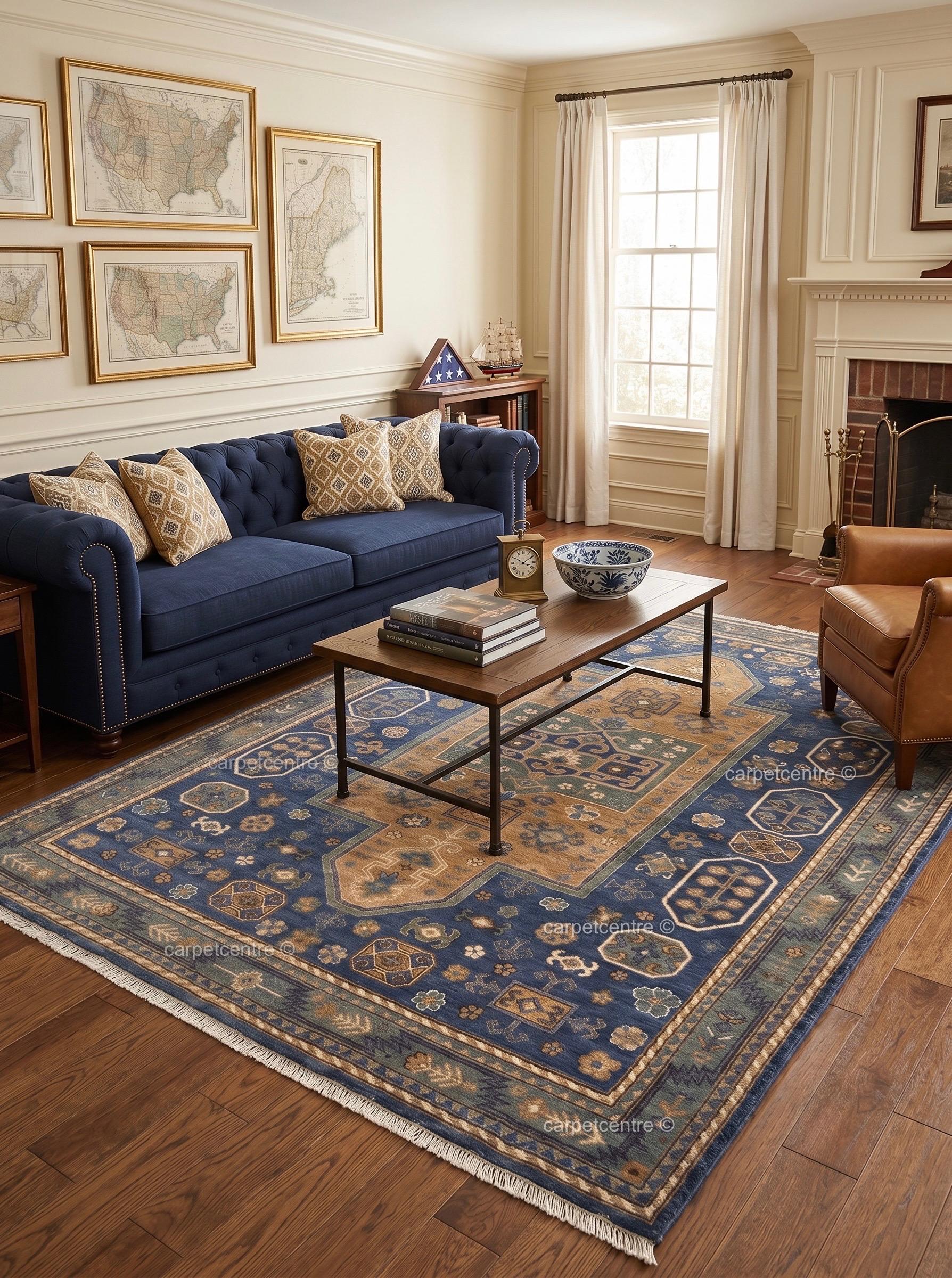 Navy Blue Oushak Rug: Hand Knotted 100% New Zealand Wool Carpet
