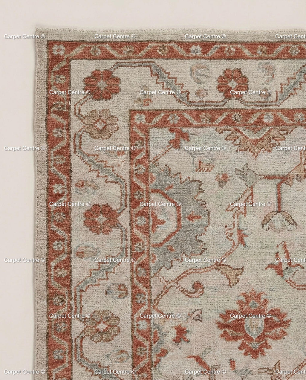 Hand Knotted Turkish Wool Oushak Rug, Rust & Slate Geometric
