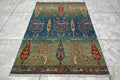 Hand-Knotted Wool Rug, Tree of Life Garden Design, Blue Green Abrash