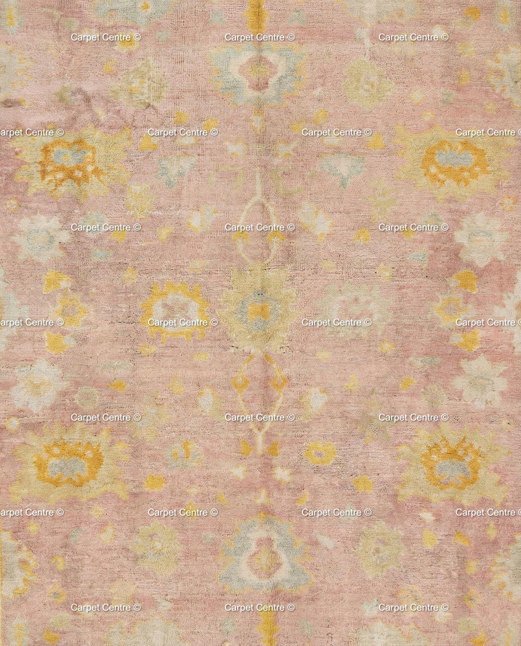 Hand Knotted Wool Oushak Rug, Pink Floral, Vintage Turkish Style