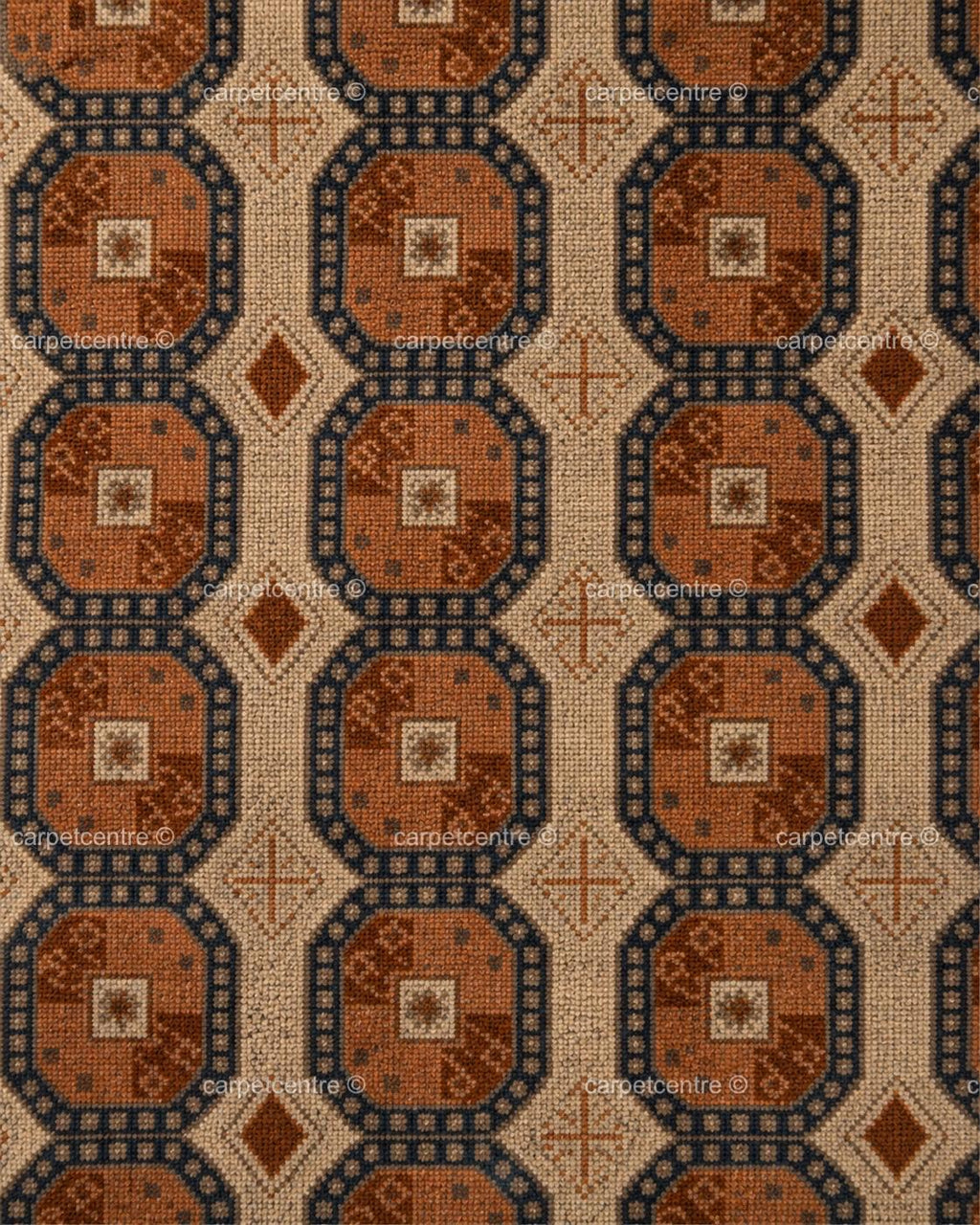 Vintage Oushak Rug, Rust Blue Geometric Hand Knotted Wool Turkish Carpet