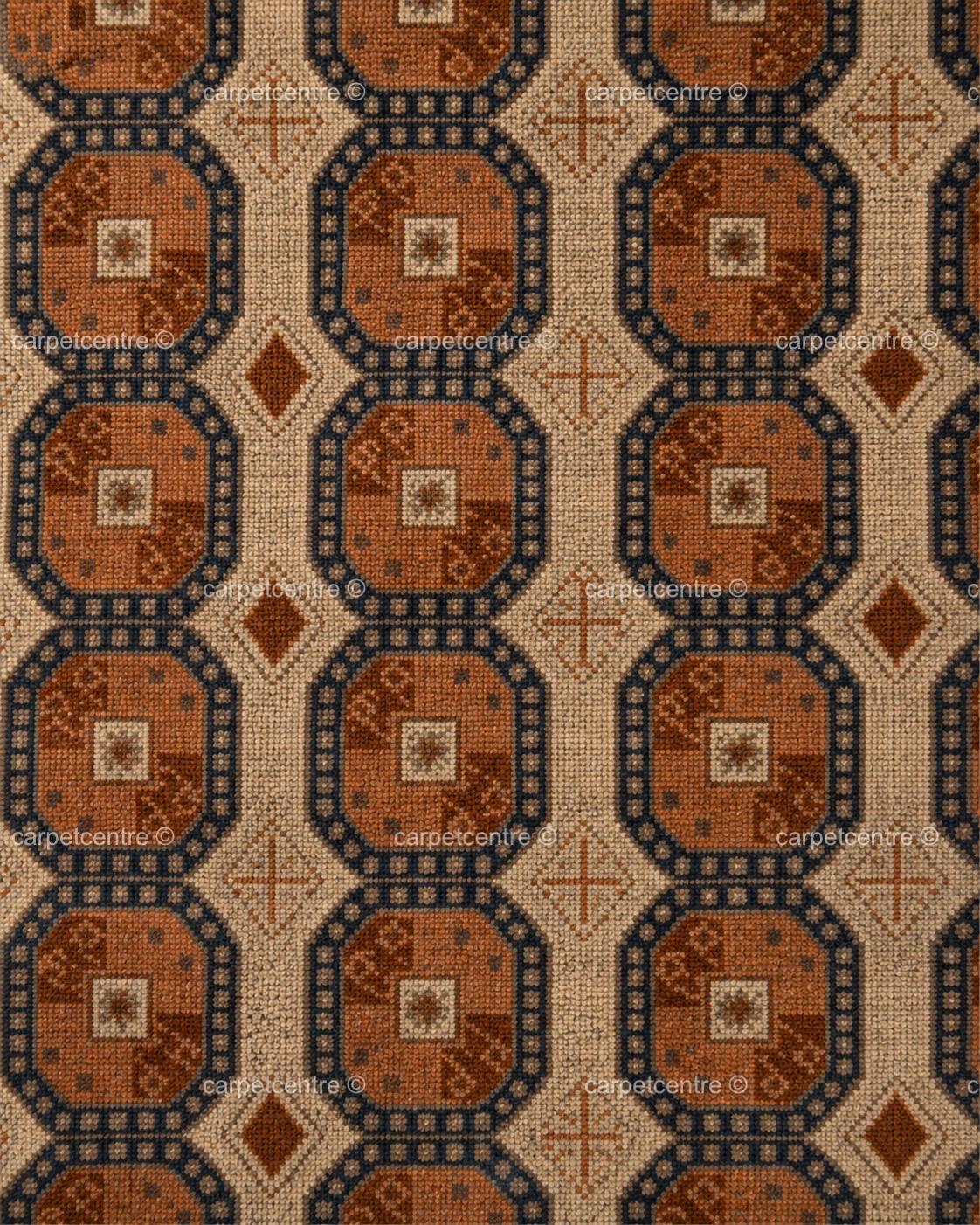 Vintage Oushak Rug, Rust Blue Geometric Hand Knotted Wool Turkish Carpet