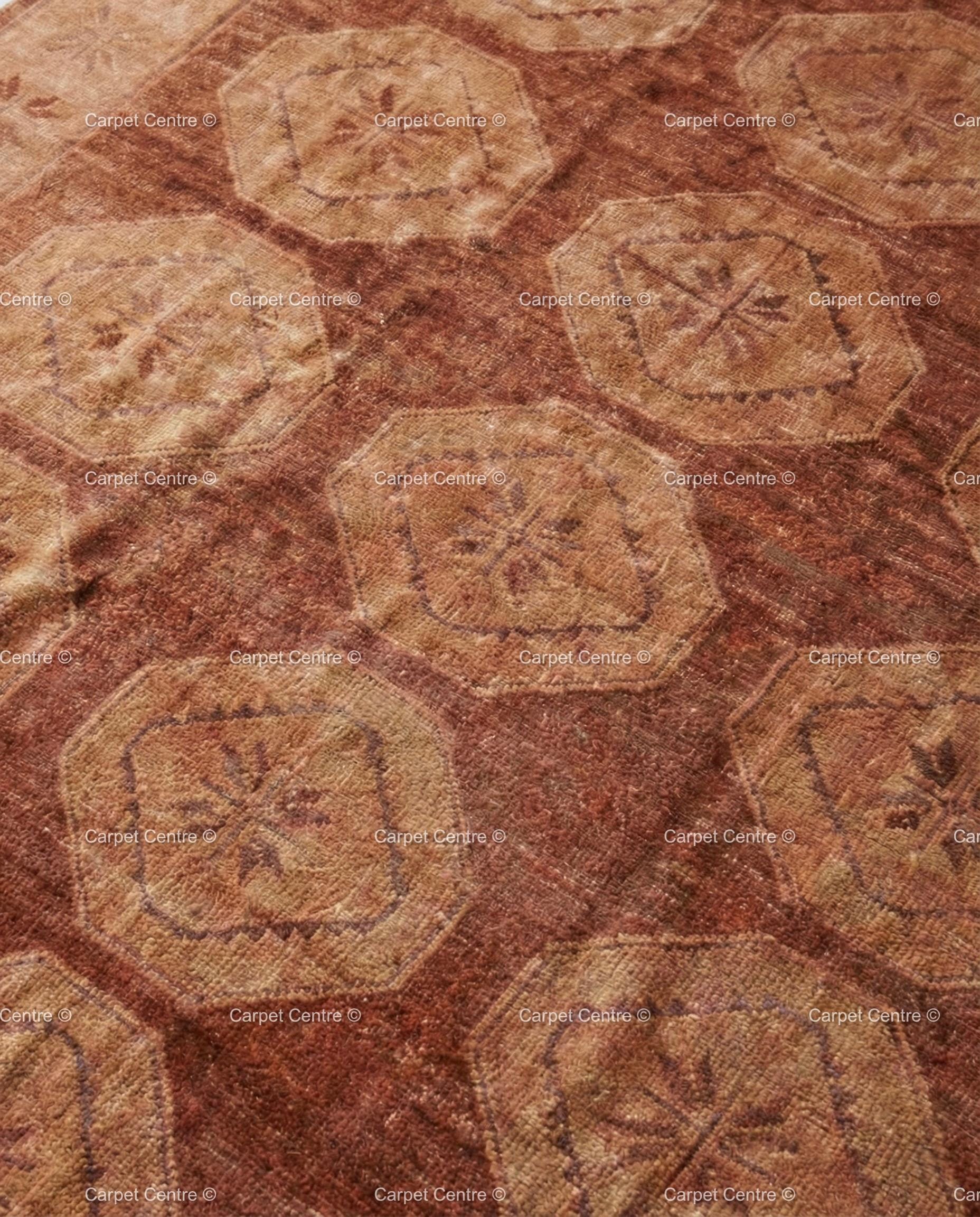 Hand-Knotted Oushak Rug | Terracotta Geometric Medallion, Southwestern Decor