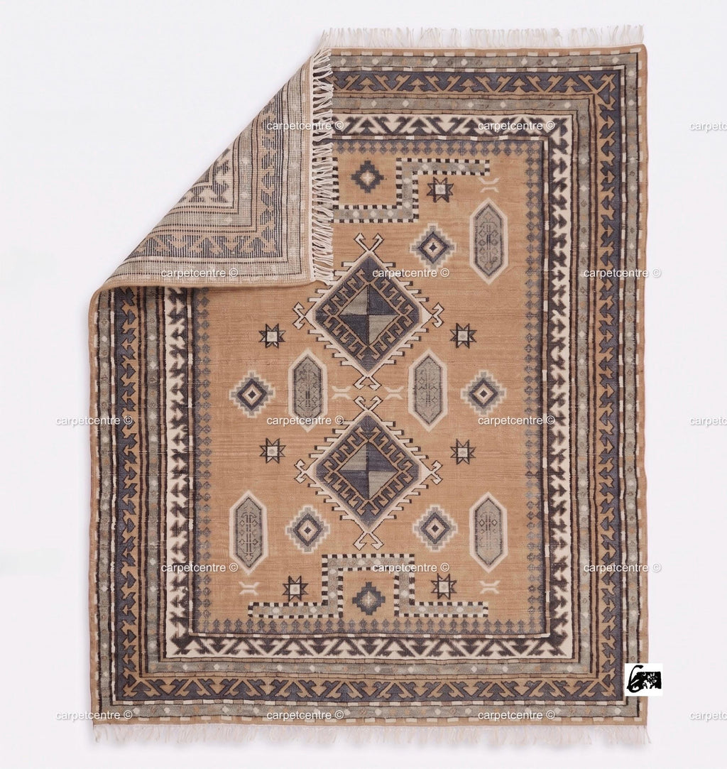 Hand Knotted Oushak Rug: 100% New Zealand Wool Tribal Southwestern Design