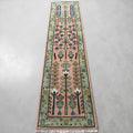 Handmade Wool Runner Rug: Pink and Green Oushak Tree of Life Design