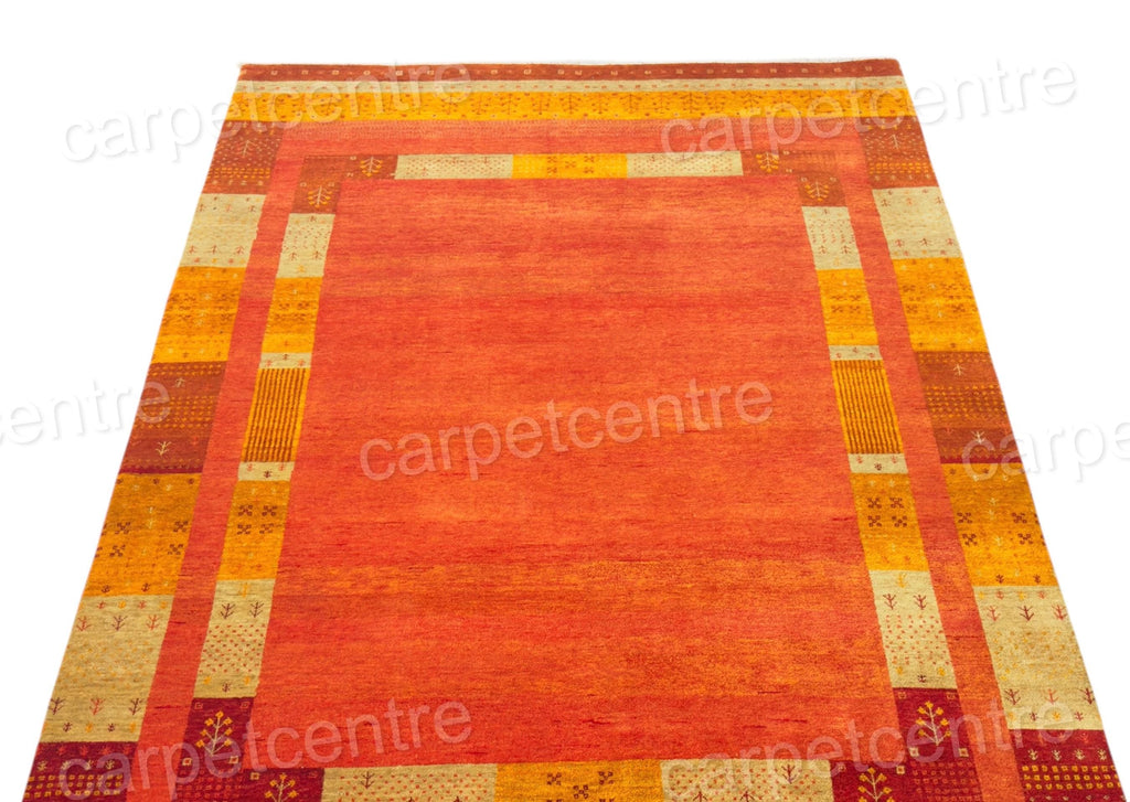 Hand Knotted Wool Rug | Terracotta & Gold Geometric, Indian Artisan Made (7'9" x 5'7")