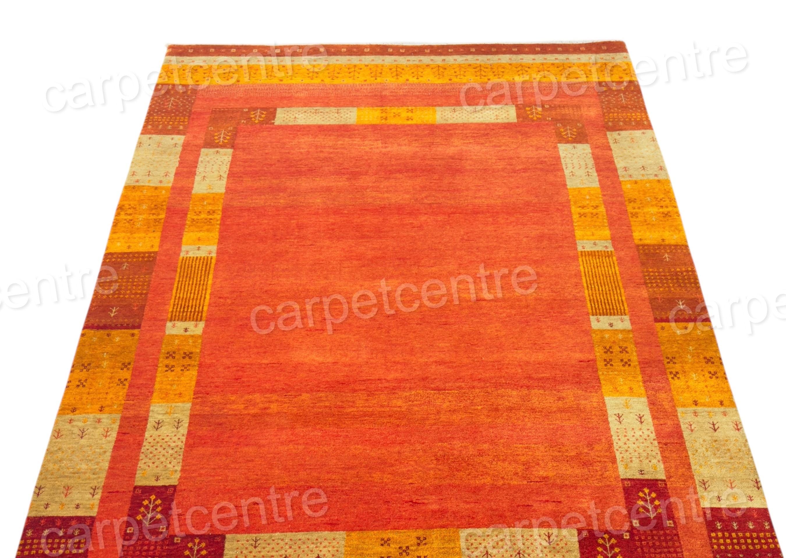 Hand Knotted Wool Rug | Terracotta & Gold Geometric, Indian Artisan Made (7'9" x 5'7")