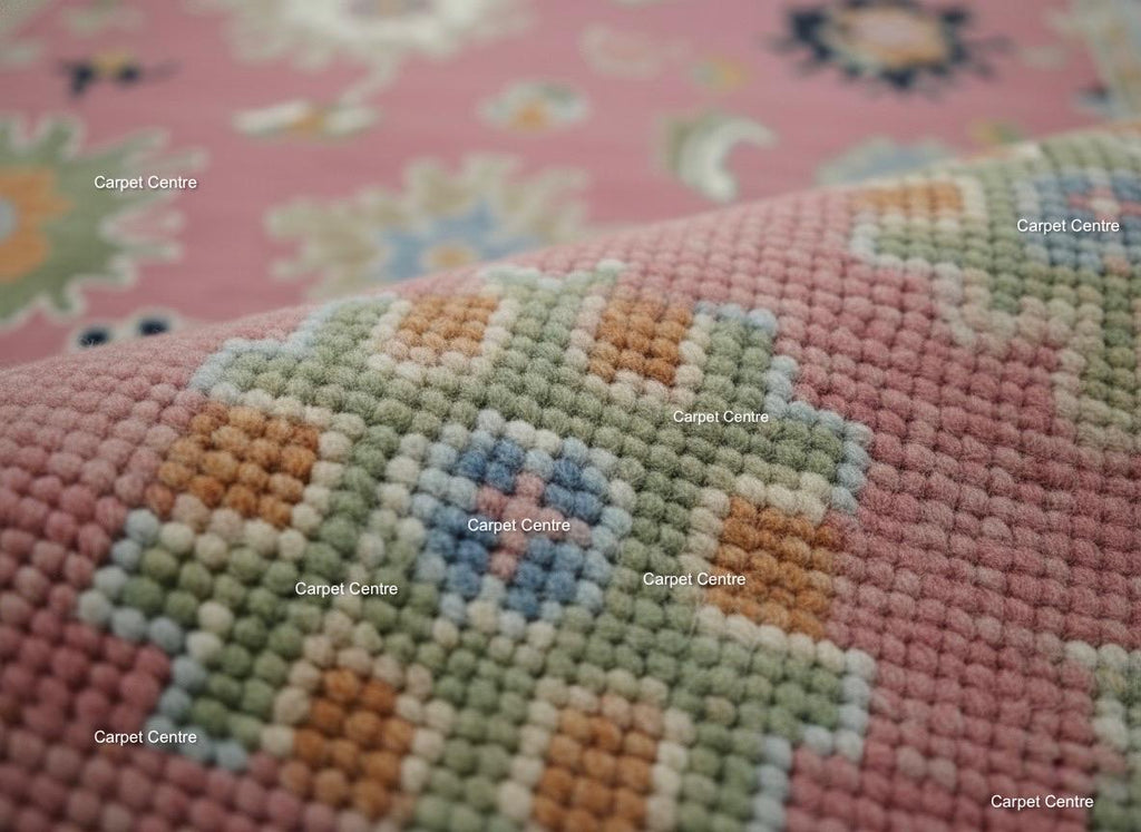 Hand-Knotted Oushak Wool Rug | Dusty Rose Bohemian Floral