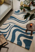 Handmade Teal Wave Wool Rug: Abstract Sculpted Texture