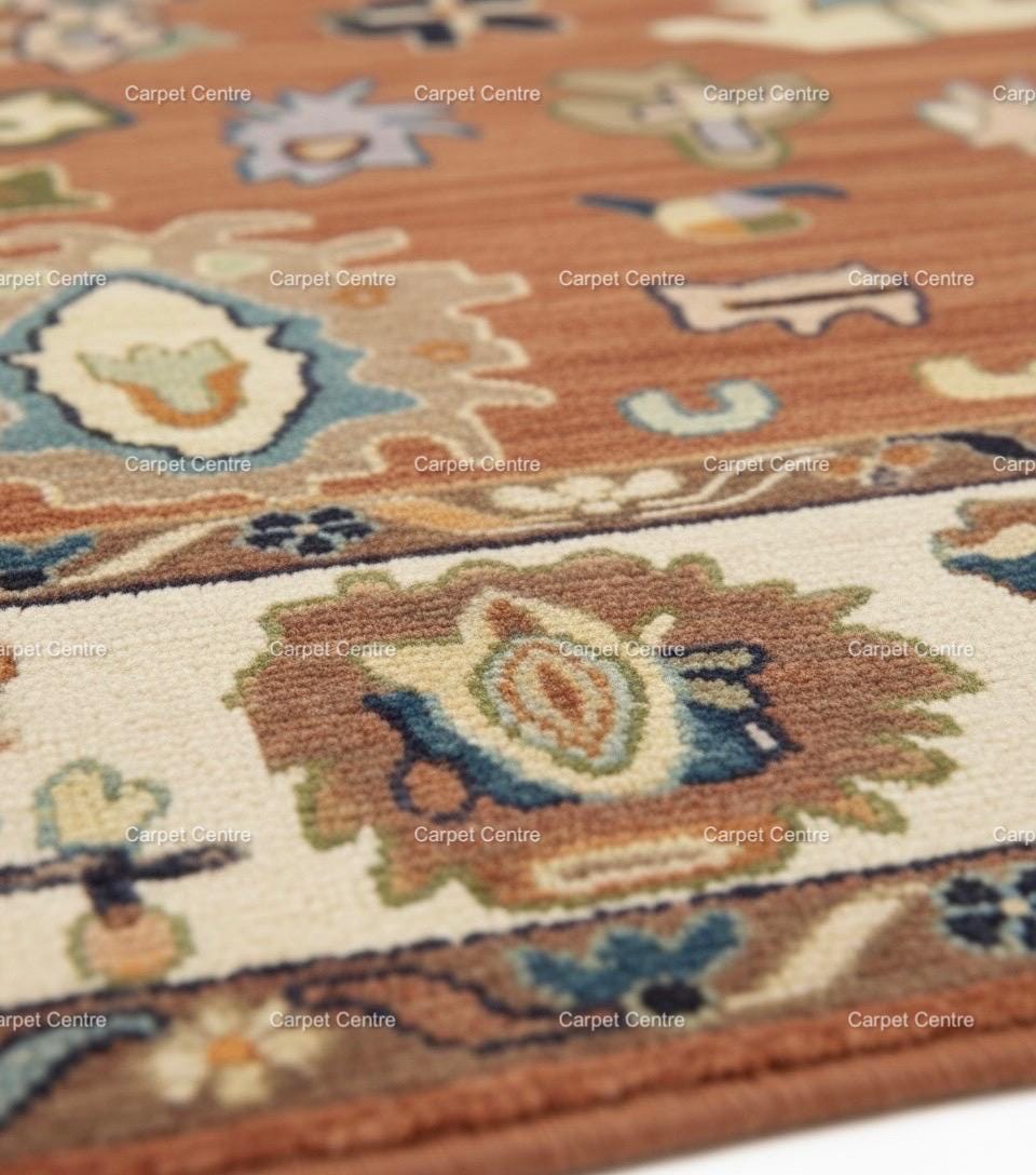 Terracotta Oushak Wool Rug, Hand-Knotted Boho Area Rug