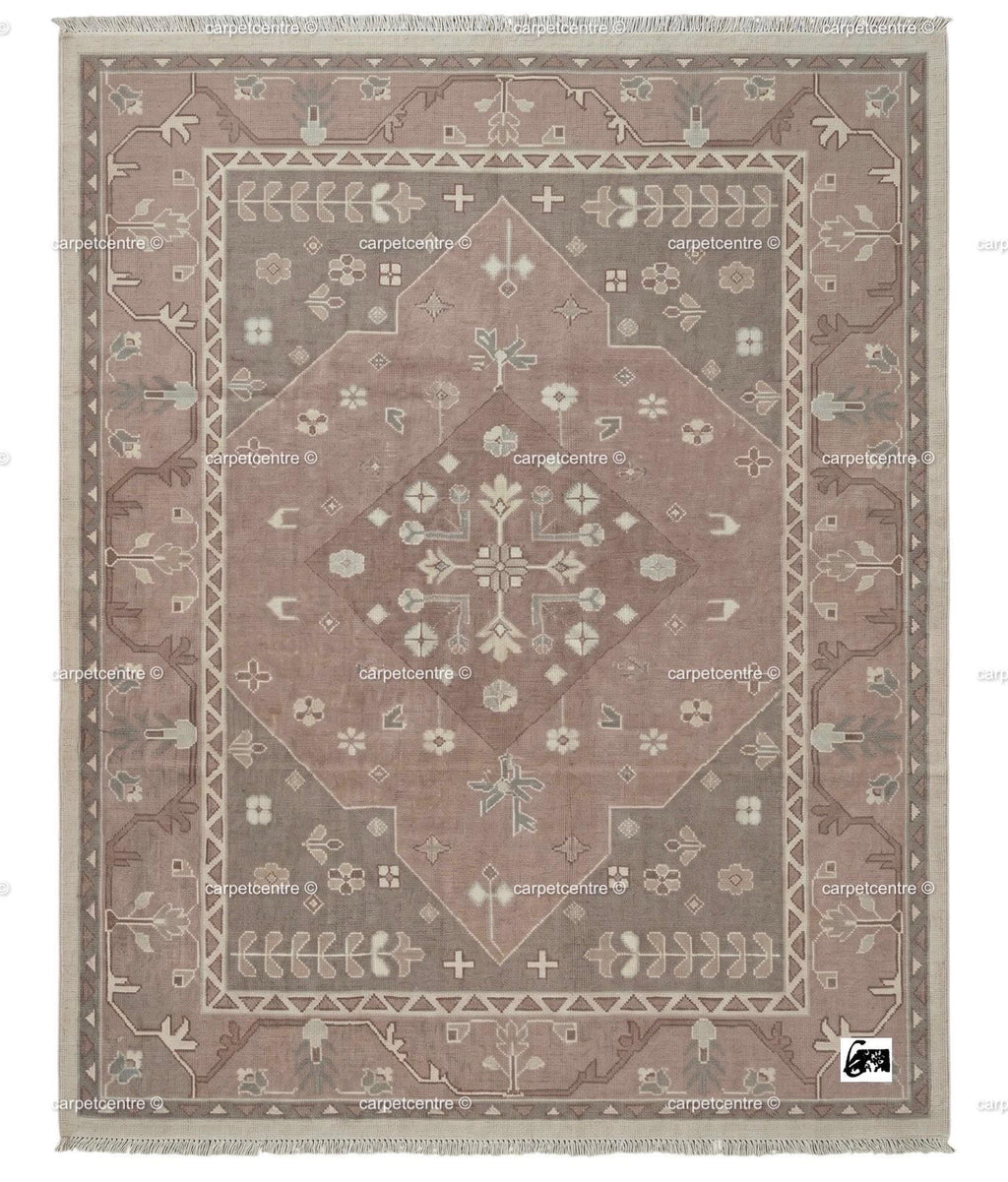 Hand Knotted Dusty Rose Oushak Rug, New Zealand Wool Area Rug