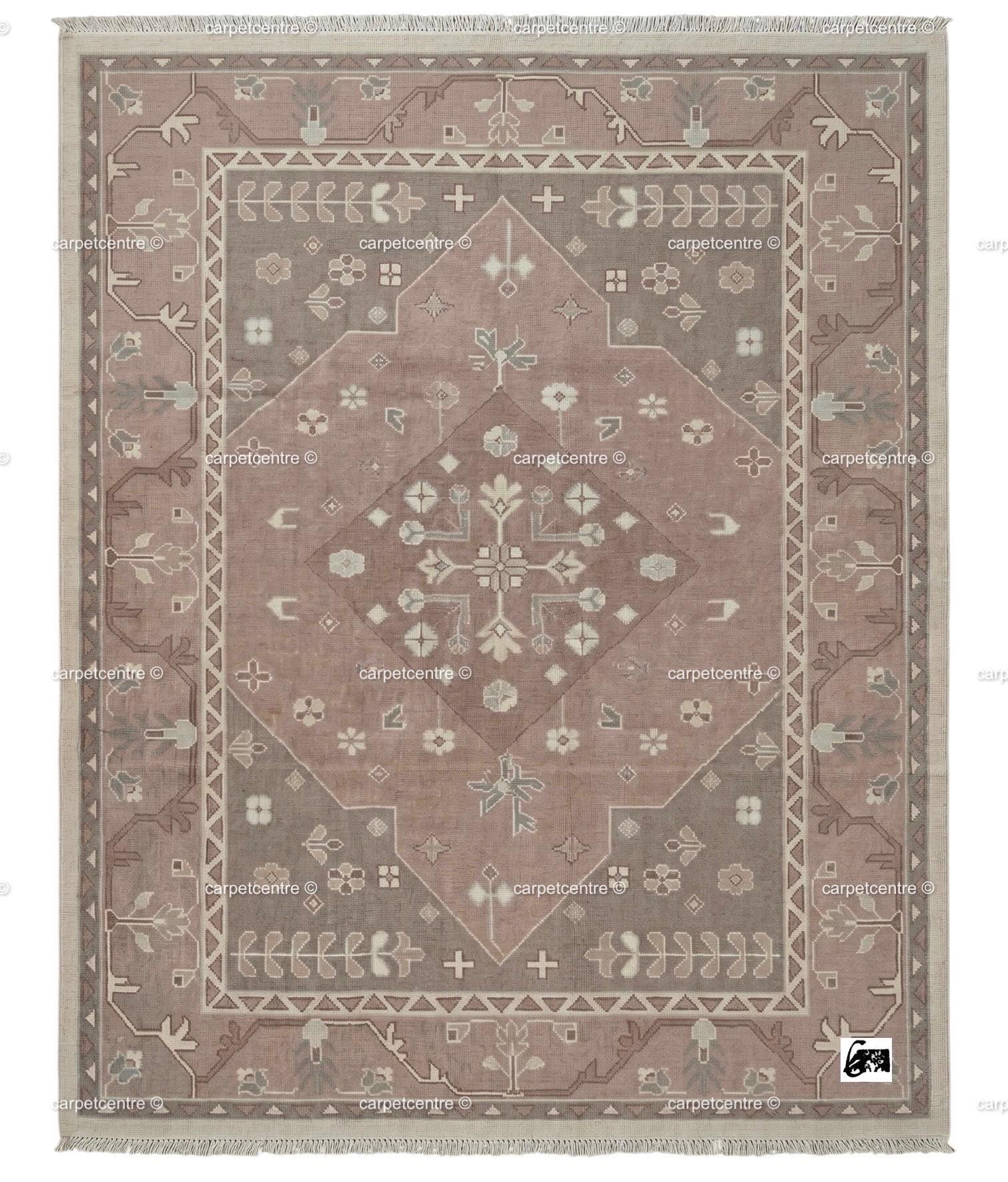 Hand Knotted Dusty Rose Oushak Rug, New Zealand Wool Area Rug