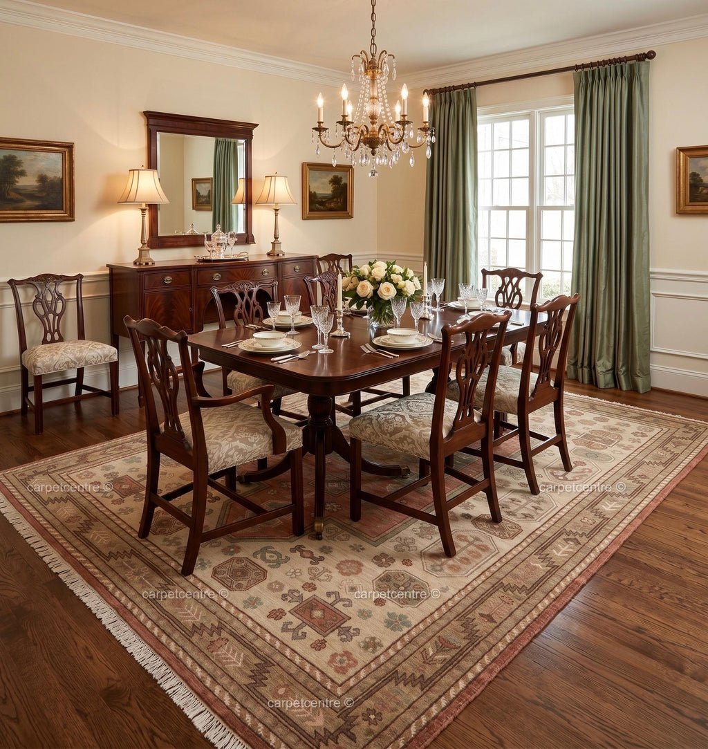 Hand Knotted Oushak Rug: Terracotta Medallion, New Zealand Wool, Custom Size Area Carpet