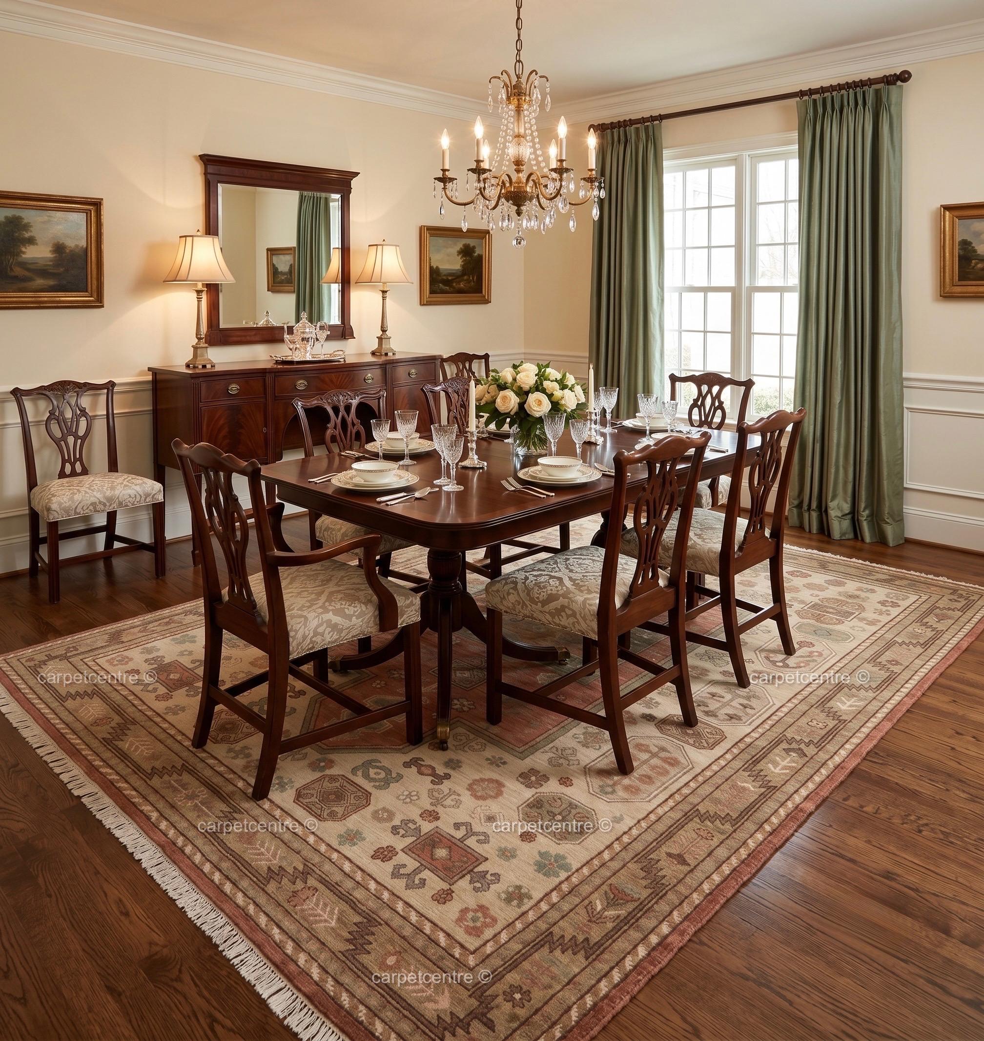 Hand Knotted Oushak Rug: Terracotta Medallion, New Zealand Wool, Custom Size Area Carpet