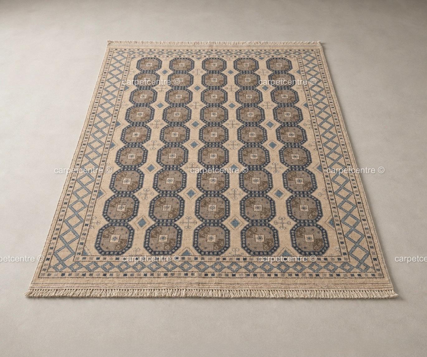 Muted Oushak Rug | Neutral Geometric Turkish Wool Area Rug | Boho Living Room 8x10