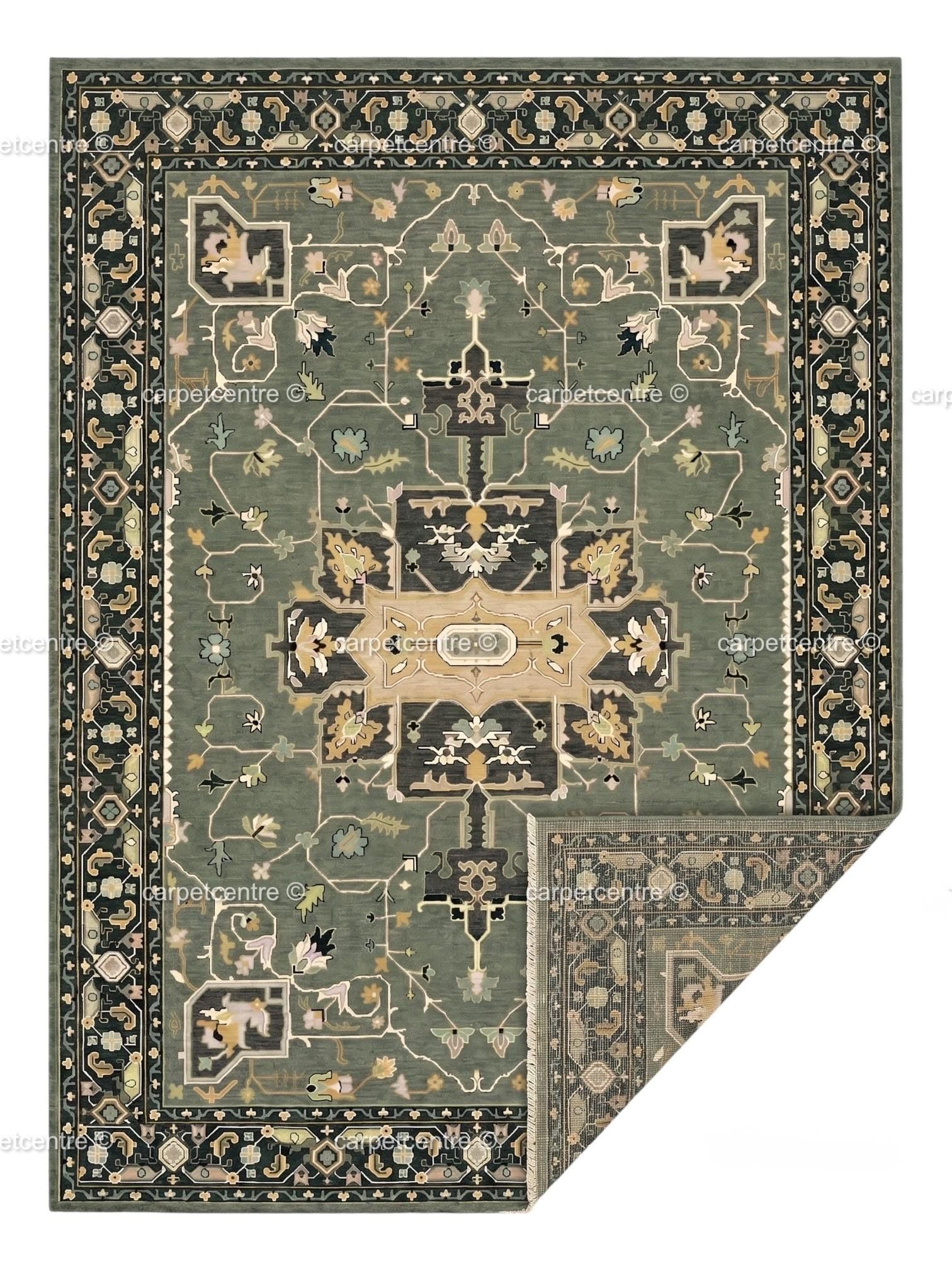 Sage Green Oushak Rug | Hand Knotted Wool Turkish Carpet | Muted Boho Bedroom Rug